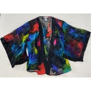 Simply Silk Lightweight  Kimono Small Maximalist Abstract Open Colorful Boho
